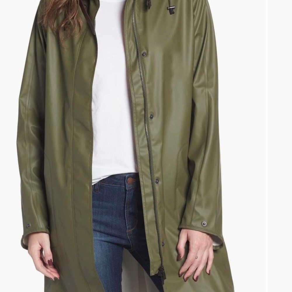 Ilse Jacobsen Hornaek Raincoat Olive Hooded Waterproof Jacket Size 40 US 10